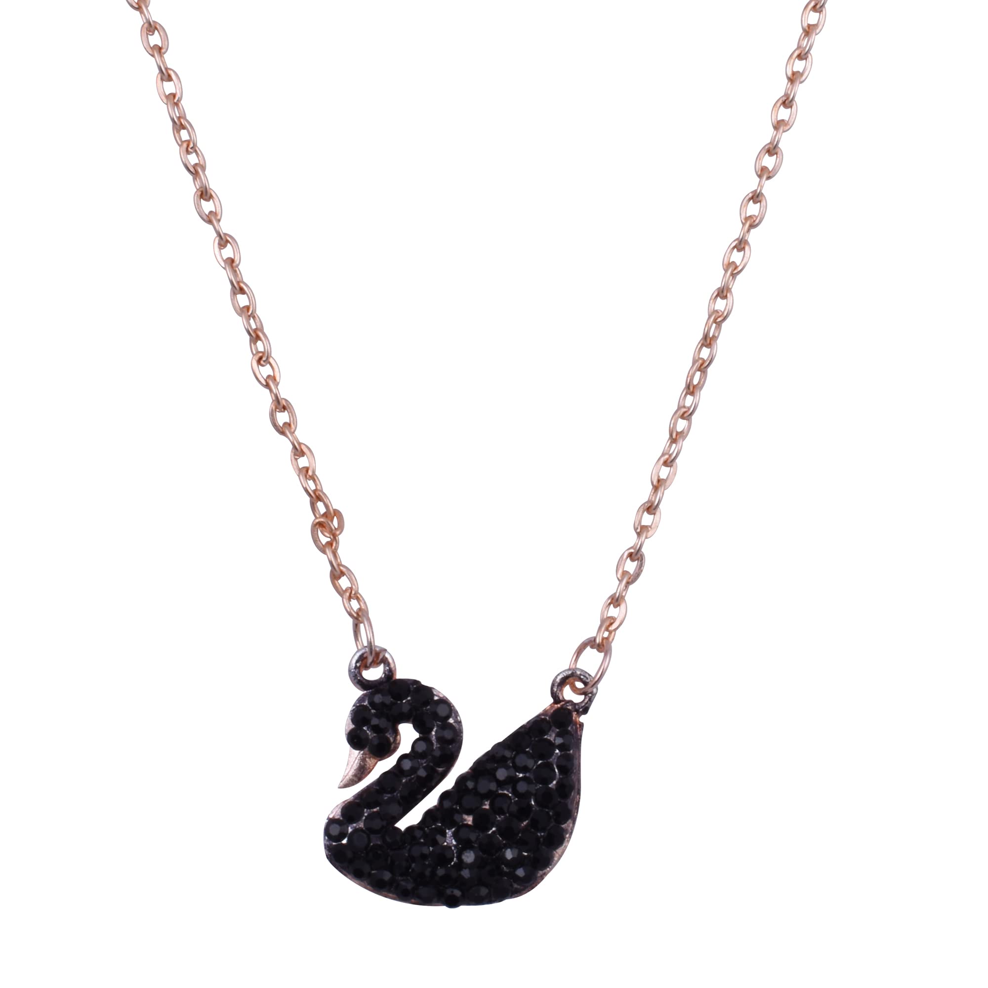 Steorra Jewels American Diamond Black Swam Rose Gold Chain Necklace For Women (party necklace for girls) (B09QS755FY) Amazon Price History, Amazon Price Tracker
