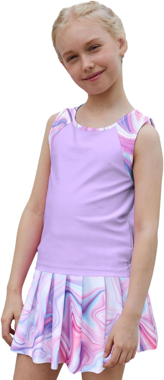 MODAFANS Girls Tennis Golf Pickball Dress Athletic Outfits Kids Tank Top and Skorts Sets