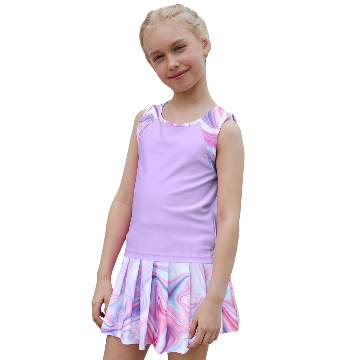 MODAFANS Girls Tennis Golf Pickball Dress Athletic Outfits Kids Tank Top and Skorts Sets