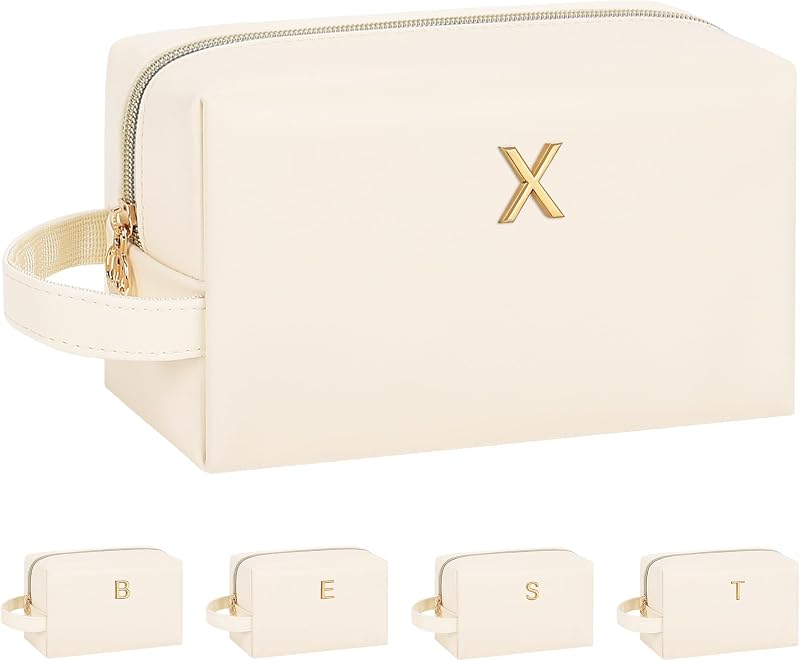 Necessaire de maquiagem onemoky com inicial em metal, bege