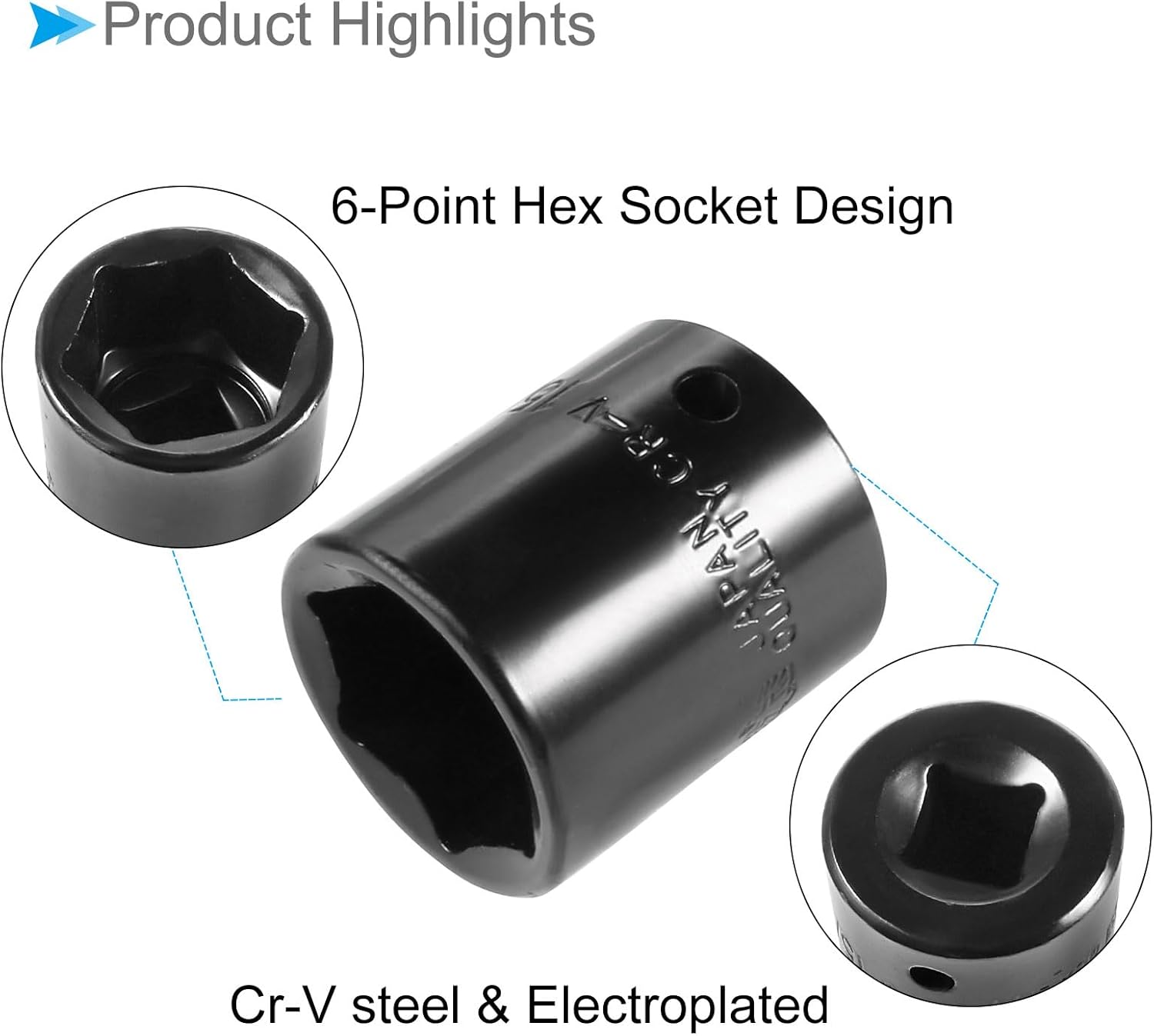 6 Point Shallow Impact Socket, 1/2" by 15/16" SAE Size, CR-V Steel Hex Deep Socket - (Applications: for Car Maintenance)