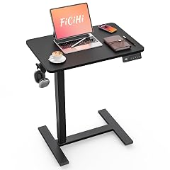 FiCiHi Small Electric Standing Desk - Adjustable Height Bedside Laptop Table with Wheels Mobile Portable Rolling Computer Workstation