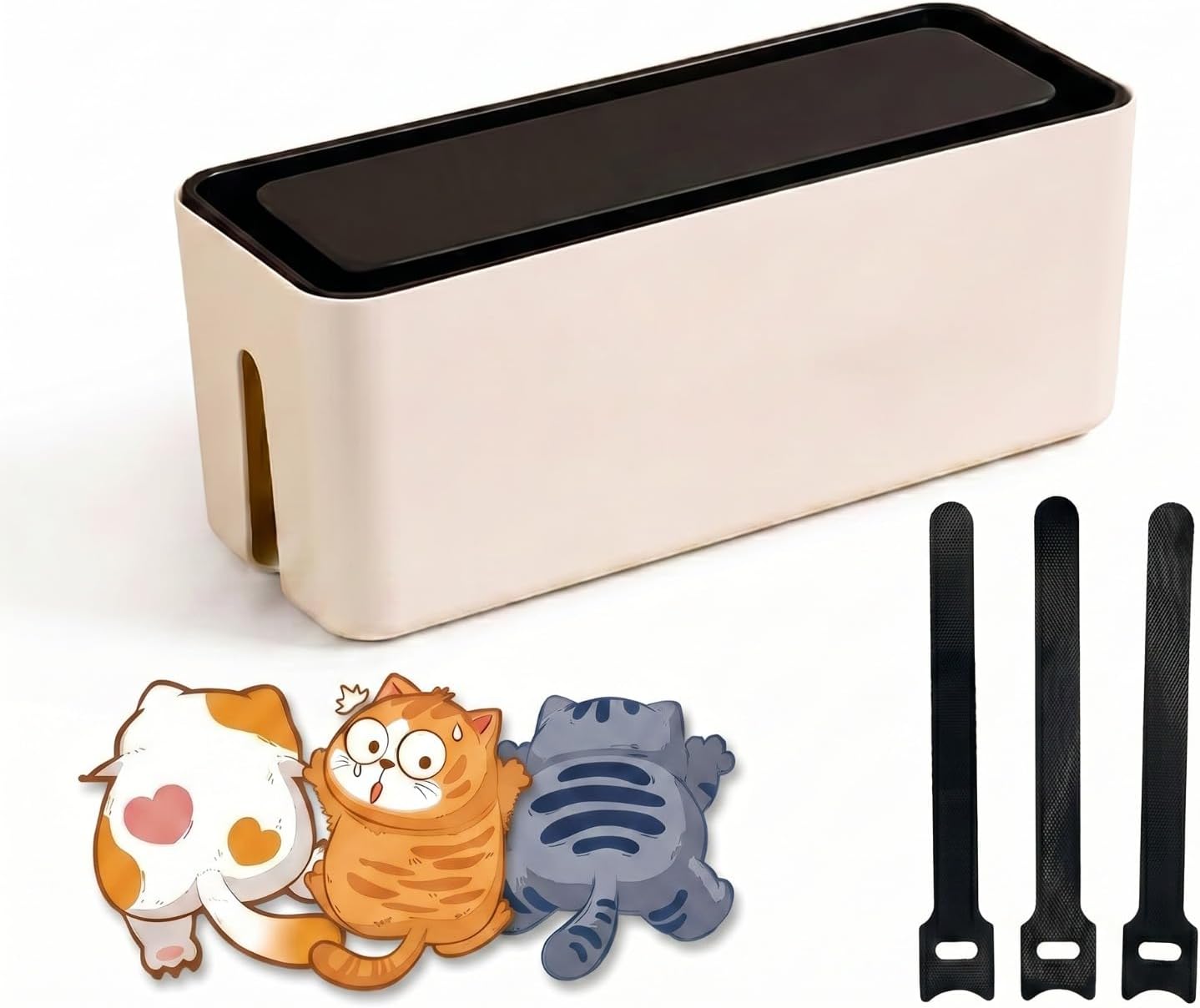 Cable Management Box, Dust-Proof & Heat Dissipation Cord Organizer, Hide Power Strips and Messy Wires, 11.8"x4.3"x4.5", Home Office Desk Accessories, Includes 3 Stickers & Cable Organizer Straps (A)