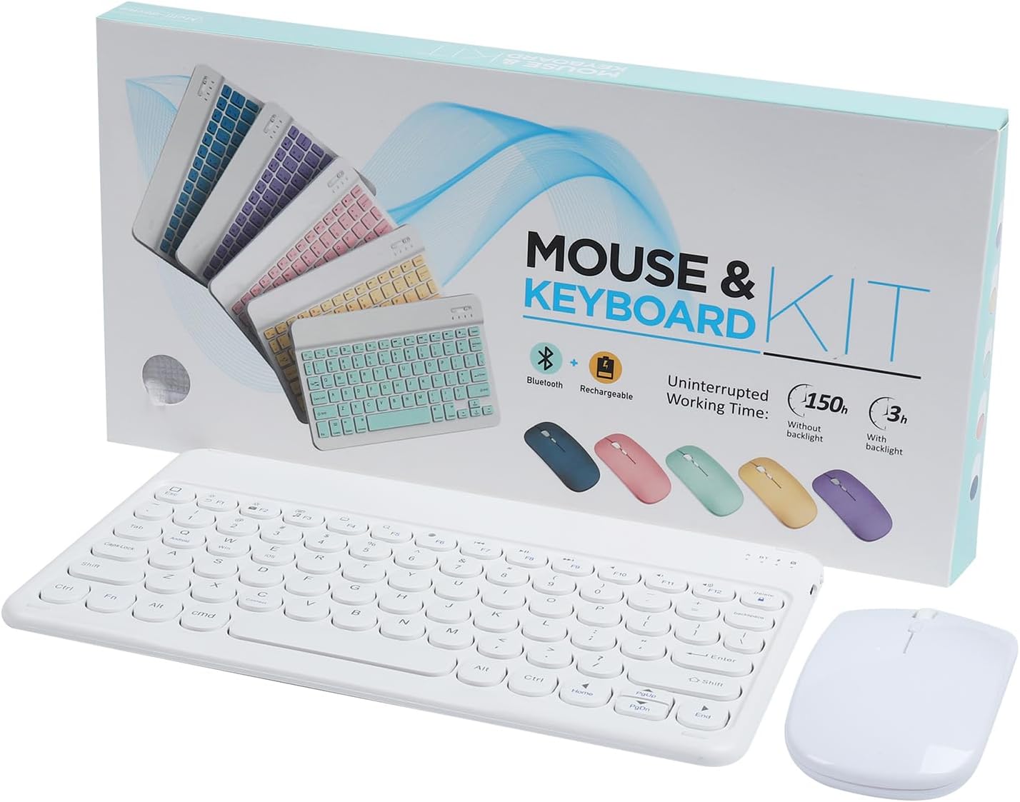 Bluetooth Keyboard and Mouse Combo for iPad - 9.72 Rechargeable Wireless Keyboard & Mouse, Type-C Charging, Perfect for On-The-Go Professionals (White)