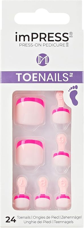 KISS imPRESS Color No Glue Pedi Press-On Toenails, Includes 24 Nails, Prep Pad, 1 Manicure Stick, 1 Mini File (Enjoy Today)