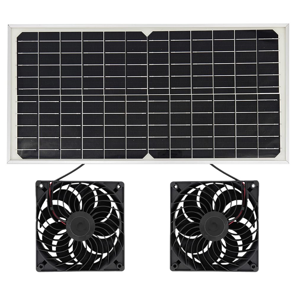 Solar Ventilator, 16W Solarpanel Ventilator, Wetterfest, mit DC Doppelventilator für kleine Hühnerställe, Solarmodul Lüfter Kit für kleine Hühnerställe, Gewächshäuser, Haustierhäuser, Garage