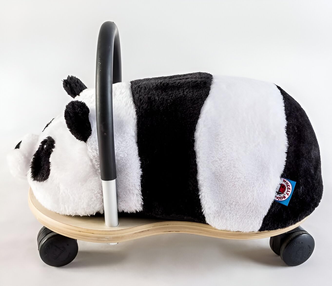 Wheelybug Drewniane zwierzątko do jazdy z wymienną pluszową osłoną, certyfikowana zabawka rozwojowa z certyfikatem bezpieczeństwa, mała (1-3 lata), pluszowa panda