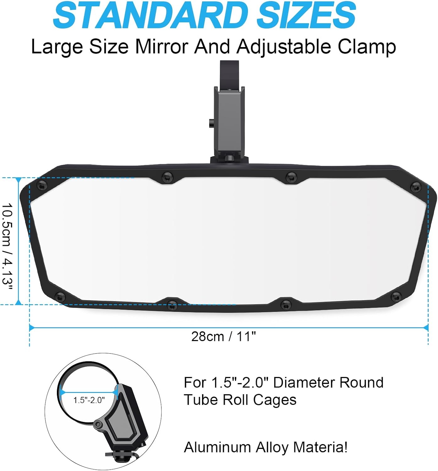 UTV Rearview Mirror for 1.5" to 2.0" Roll Cage RZR Center Rear View Mirrors with Simple Adjustment of Viewing Angle Compatible with Polaris RZR, Honda Pioneer SXS, Kawasaki Mule, Yamaha YXZ