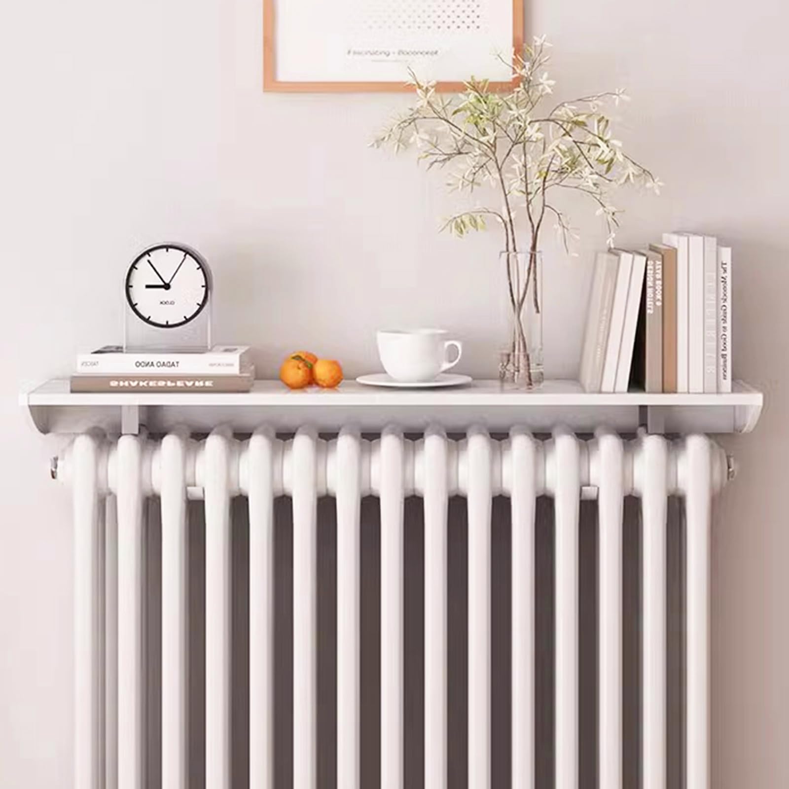 Floating Radiator Storage Shelf Rack Radiator Shelf White Aluminum No-Drill Multiple Sizes Holds 28kg Space Saver(L 50cm/19.7in)