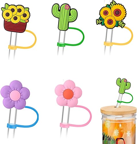 Miniatura 8 de 5 tapas de silicona para pajilla, adorno de paja de flores para vaso Stanley Cup (0.236 in - 0.315 pulgadas), cubiertas de paja reutilizables con