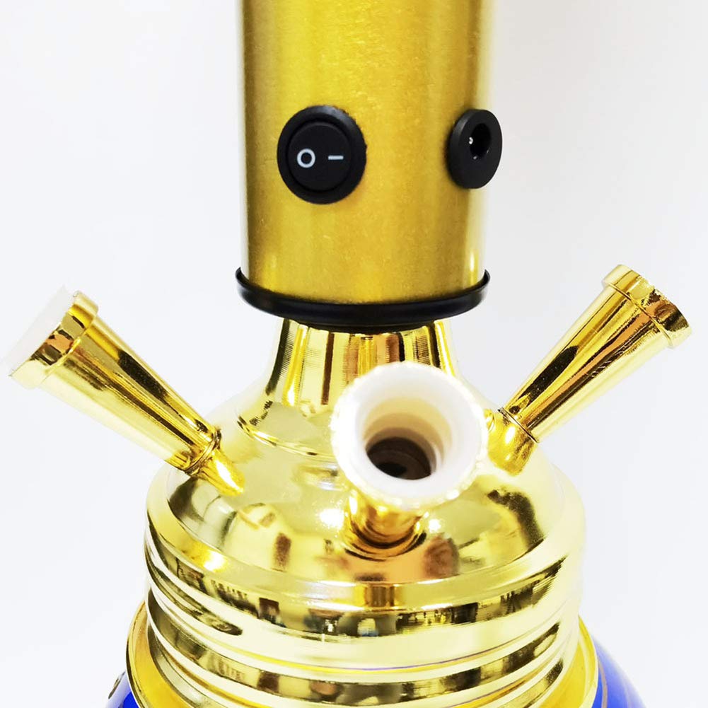 Shisha Set, Premium Shisha Set aus Aluminiumlegierung mit 4 Silikonschläuchen und LED-Licht - Ceremic Bowl Carbonera, Gelb