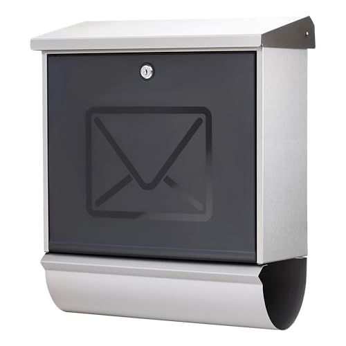 Burg-Wächter Edelstahlbriefkasten-Set mit Zeitungsbox, Satinierte Kunststoff-Tür, A4 Einwurf-Format, EU Norm EN 13724, Lucca-Set 37130 Ni Letter, Anthrazit/Silber