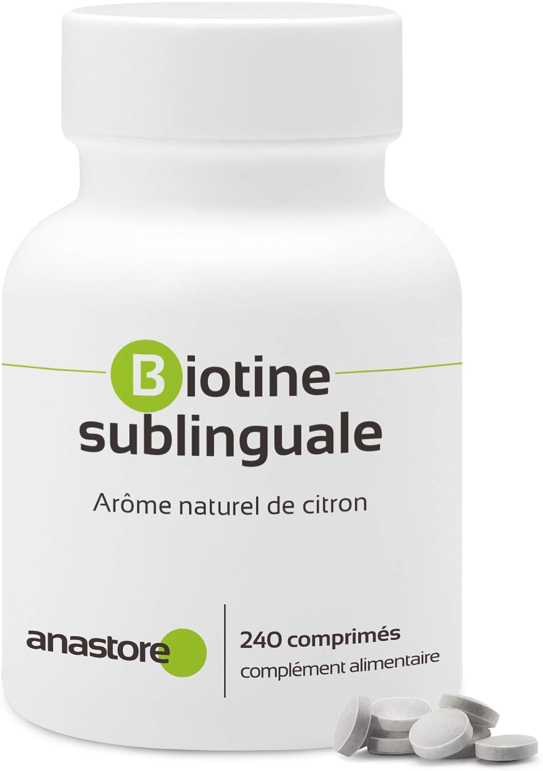 BIOTIN SUBLINGUAL * 450 µg / 240 tablets for 240 days of use * Essential vitamin for healthy skin and hair * Suitable for vegans, natural lemon aroma
