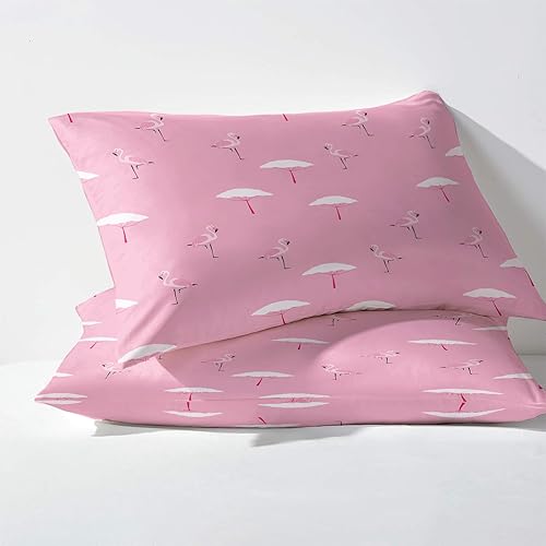Miniatura 3 de Juego de sábanas de flamenco tamaño California King, color rosa, sábanas y fundas de almohada para niñas, juego de 4 piezas  Sábana bajera ajustable