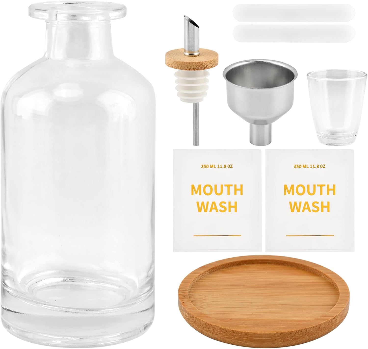 Glass Mouthwash Dispenser for Bathroom, 11.8 oz Refillable Mouthwash Bottle