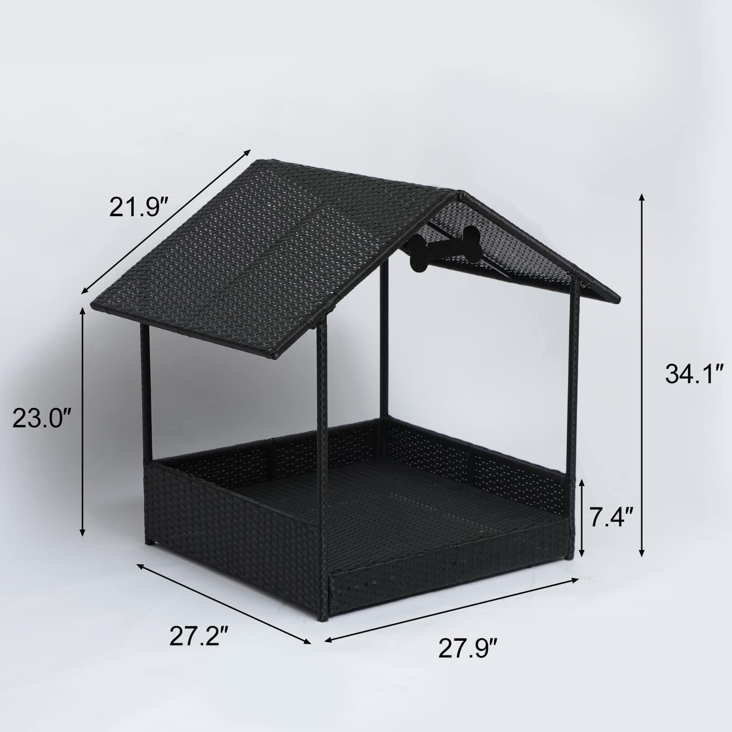 Scurrty Wicker Dog House Raised Rattan Bed Rattan Dog Sofa for Indoor/Outdoor with Water Resistant Cushion Cover (Regular, Black+Beige) : Patio, Lawn & Garden