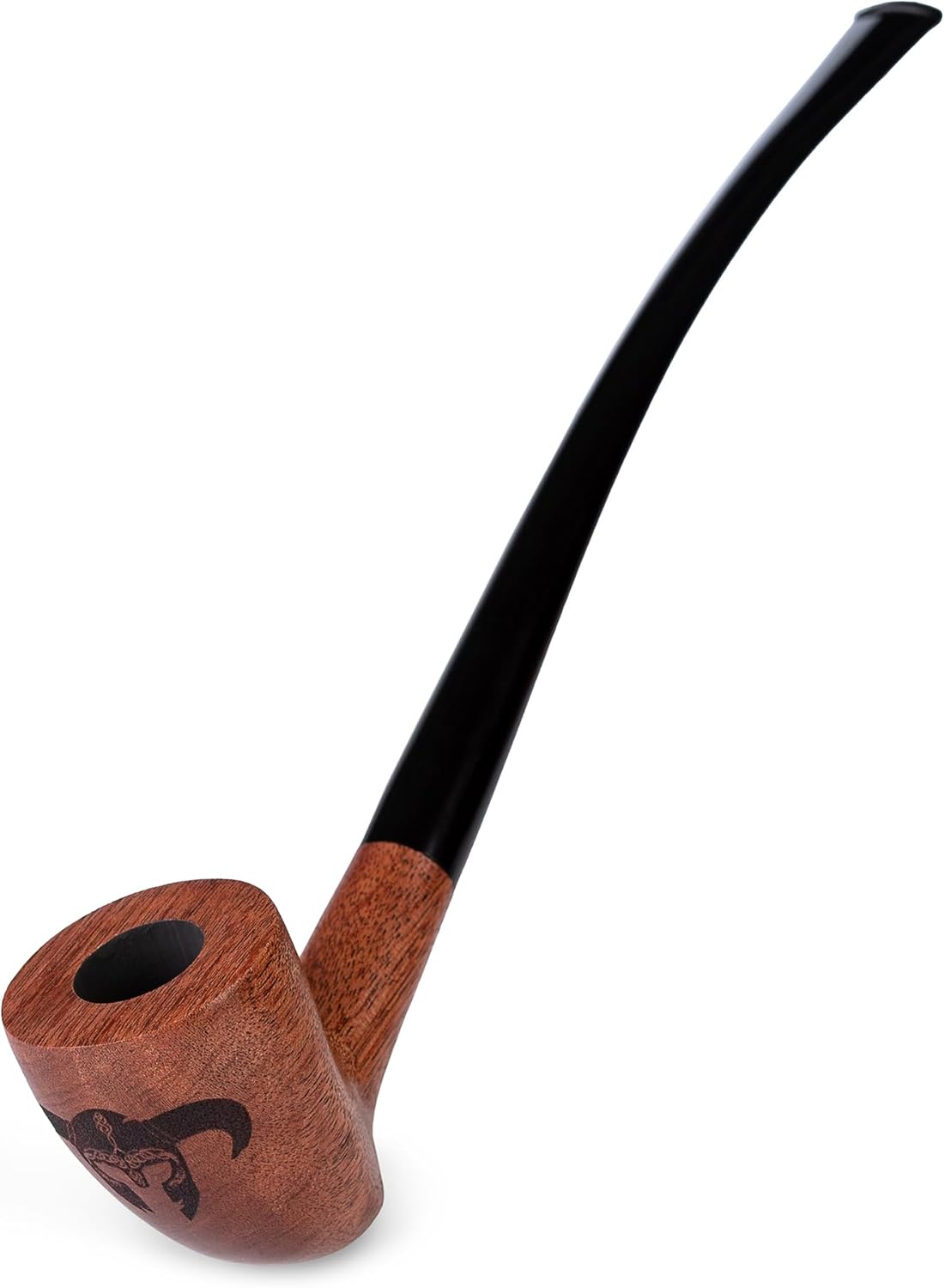 10.8''/27,5cm Long Churchwarden wood Tobacco Pipe - Vikings Helmet engraving for 9mm Filter, Velvet Pouch Gift, Only for Tobacco Use