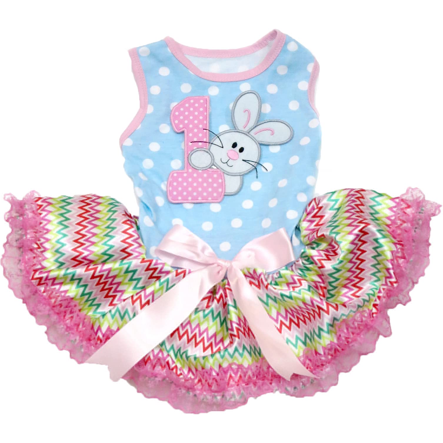 Robe pour chien Bunny 1st à pois bleus et dentelle chevron en taille S