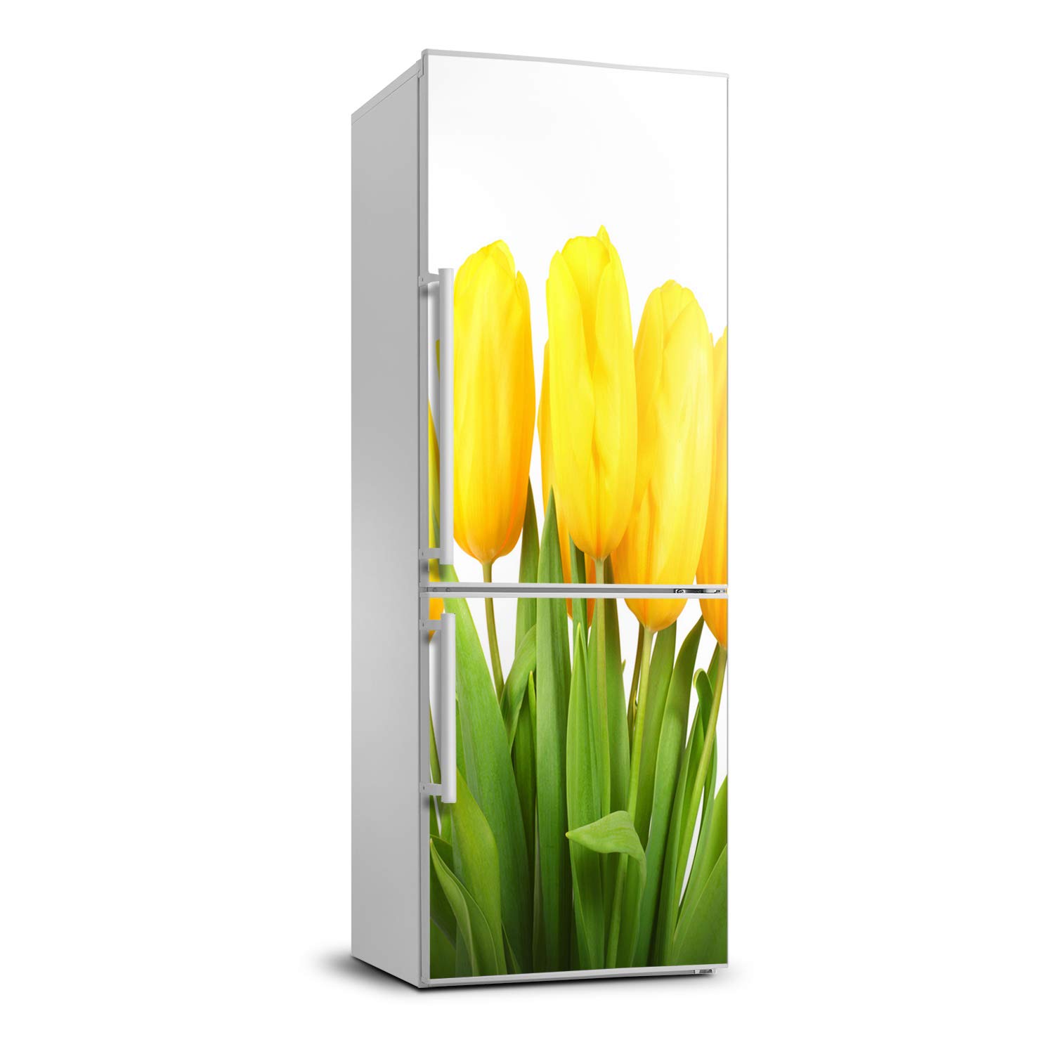 Autocollant frigo tulipes jaunes 60x180cm pour masquer les rayures de réfrigérateur, Tulup