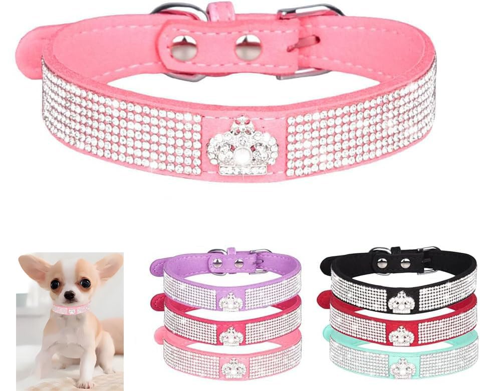 Collar de perro pequeño para cachorros con diamantes de imitación coloridos M