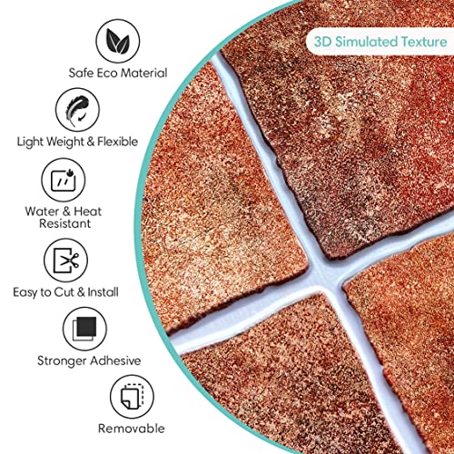 Commomy 10 Pcs 3D Red Peel And Stick Tile 3D Peel And Stick Wall Tile, 11.8"X11.8", 3D Clay Red Peel And Stick Backsplash Tile For Kitchen, Bathroom, Living Room, Bedroom, Rv Wall Decor #TOP2