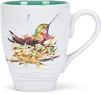 Vista 1 de DEMDACO Dean Crouser Acuarela 16 onzas Taza de pájaro de cerámica brillante con mango de fácil agarre (Nido de colibrí)