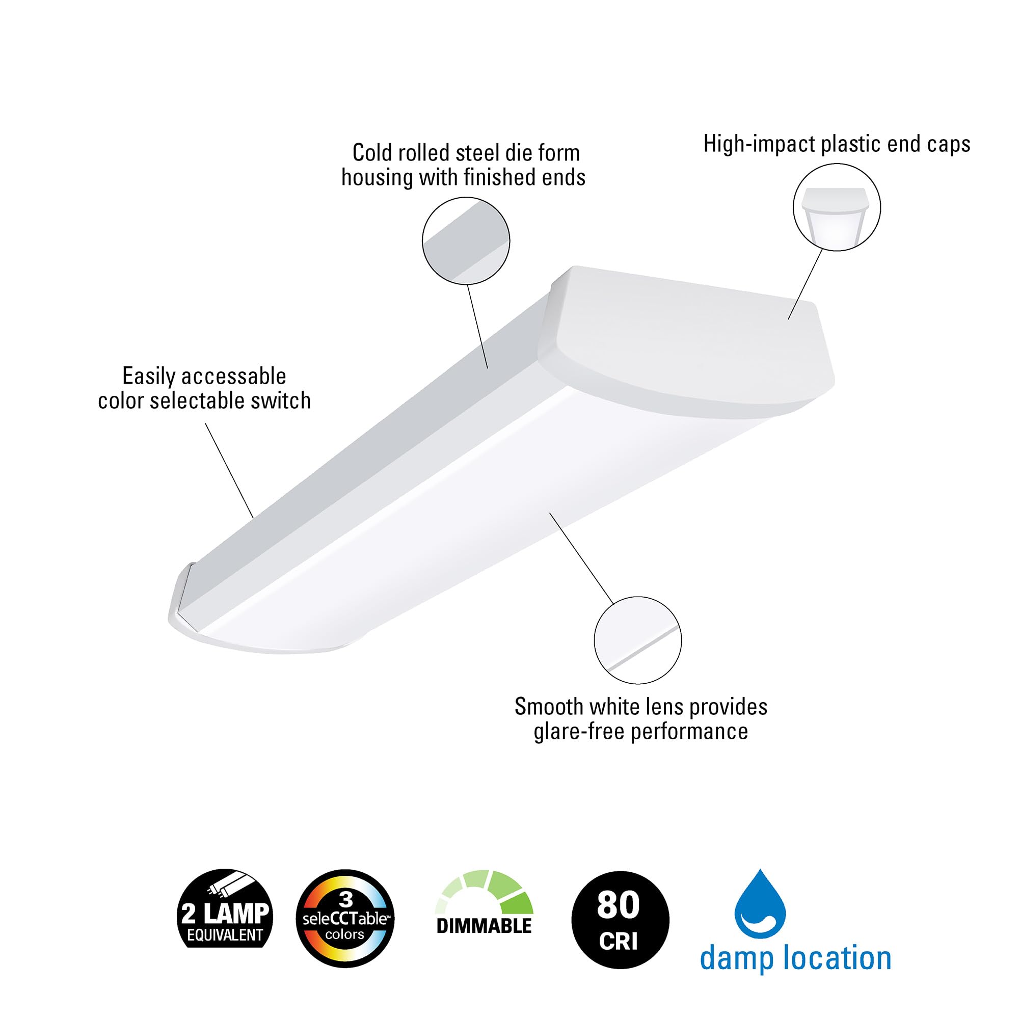 Metalux 2FT LED Wraparound Selectable CCT+Lumens | Adjustable