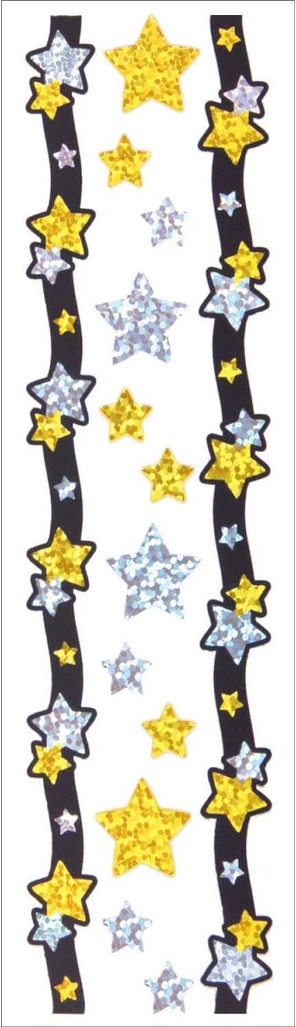 Hambly Prismatic Border Stickers, Gold & Silver Stars - 25 Sheets