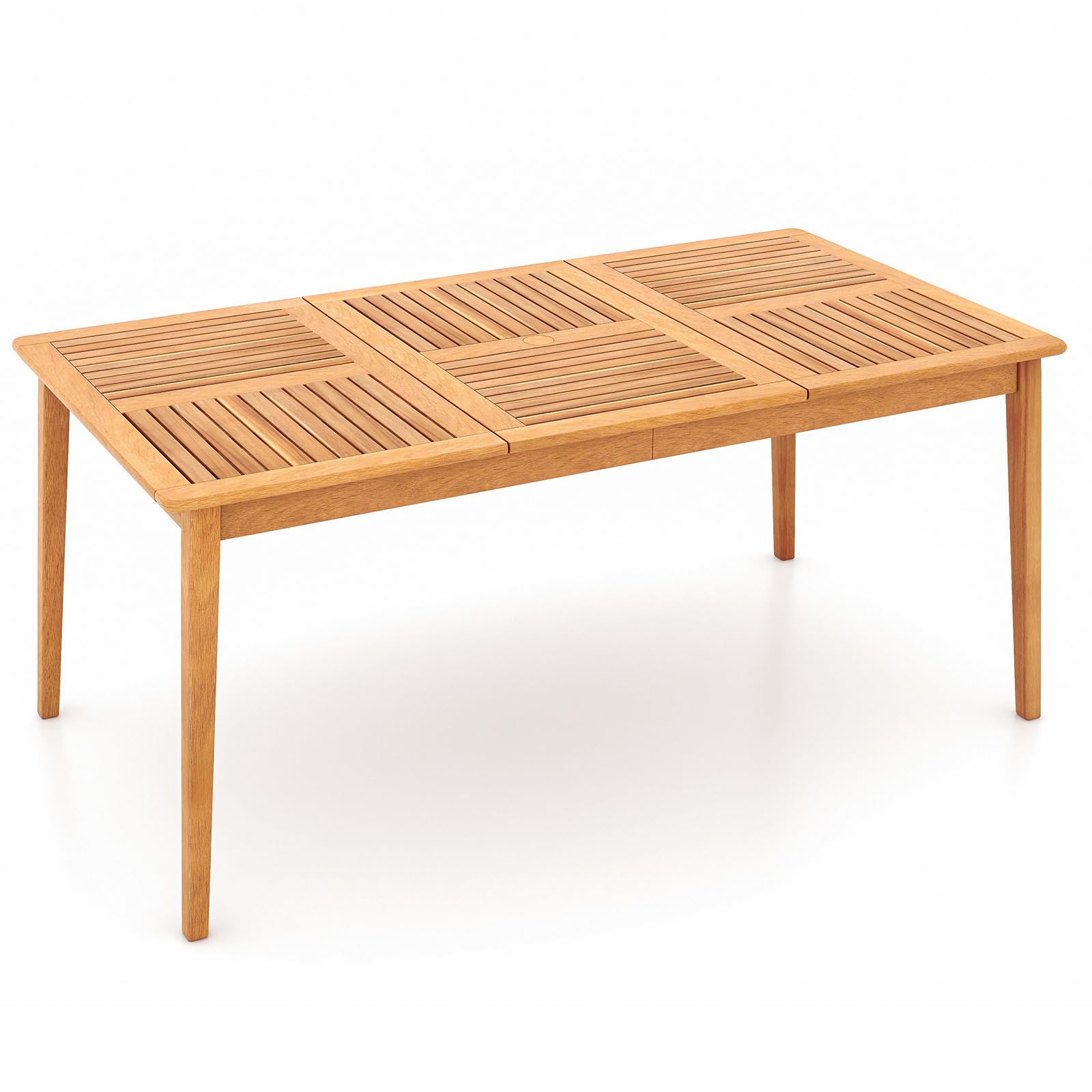 FANTASK Gartentisch aus Akazienholz, 170 x 90 cm, Outdoor Holztisch mit Schirmloch für 6 Personen, rechteckiger Esstisch, Balkontisch für Balkon, Garten, Terrasse