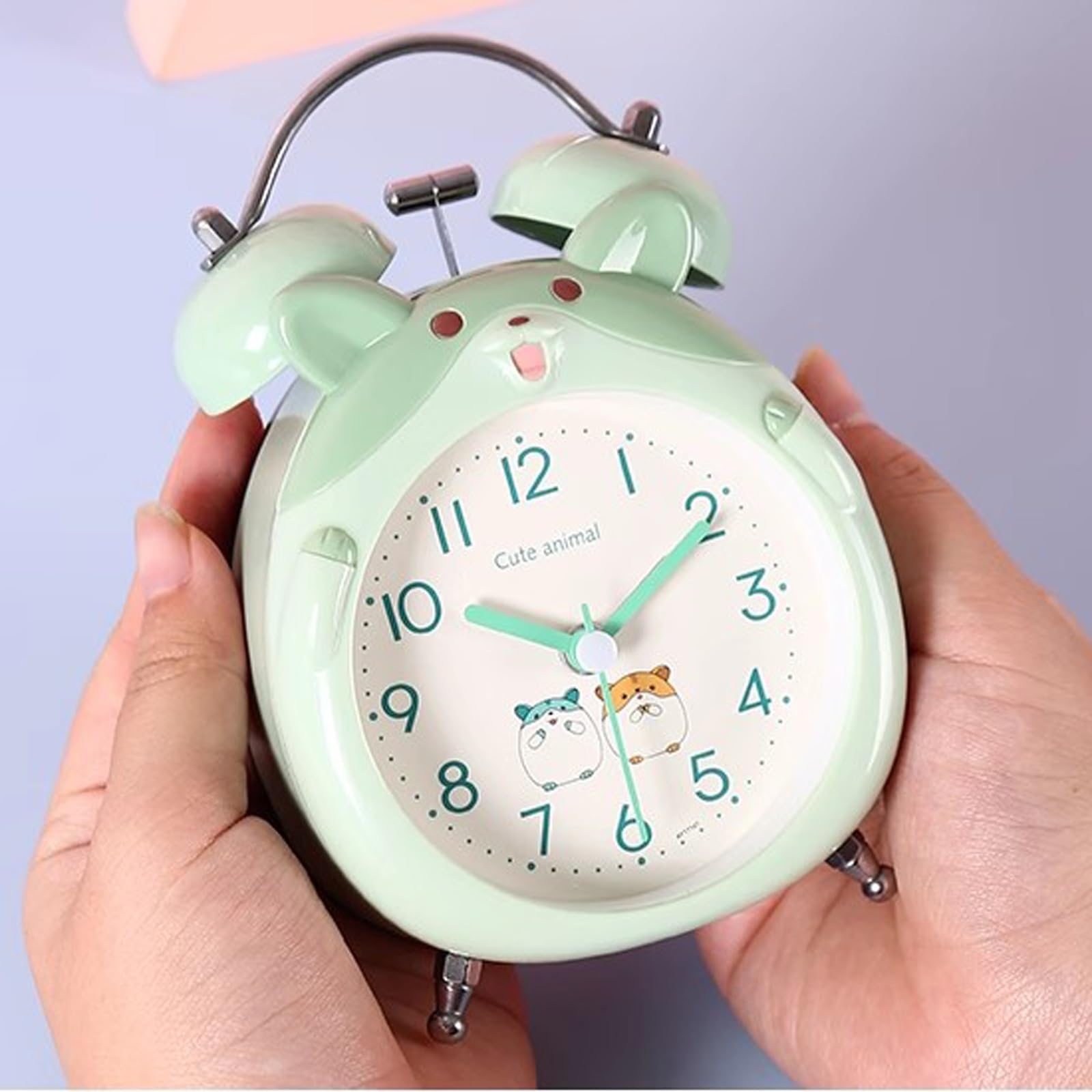 Zegar podróżny, budzik 10 cm, podwójny dzwonek, cichy, nietykający, zasilany bateriami, bardzo głośny z lampką nocną, do dekoracji stolika nocnego (żółty)