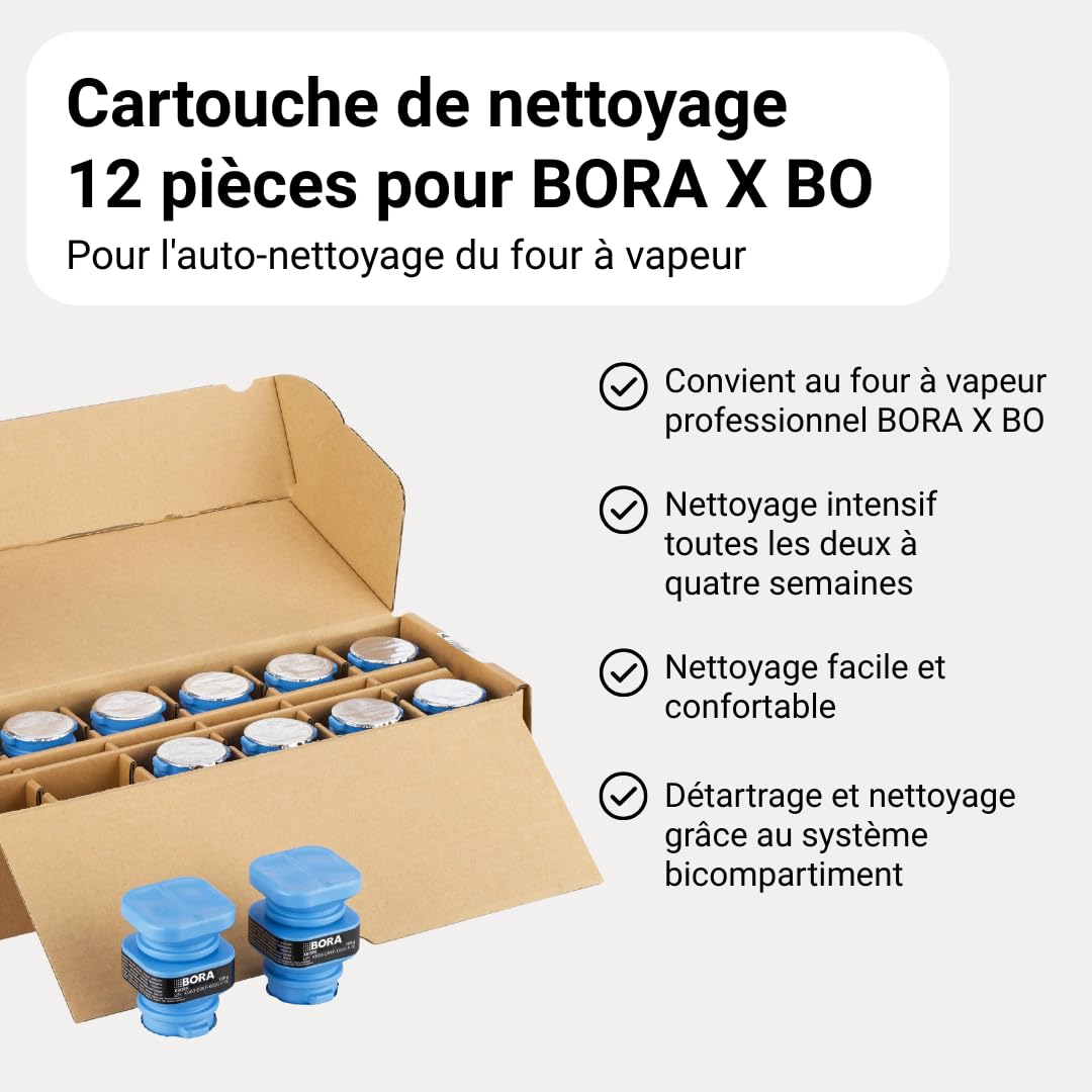 BORA 12 Cartouches de Nettoyage pour Four à Vapeur BORA X BO, Auto-Nettoyage, Cartouches Bicompartiment, Nettoyant Accessoires, XBORK/12