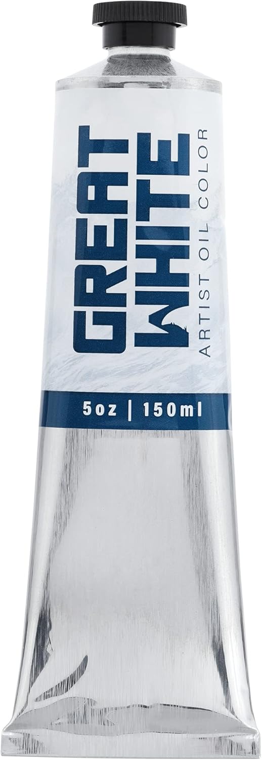Great White Artist Oil Color - 150mL Tube, Heavy Body, Opaque, Professional, Non-Yellowing, Archival White Oil Paint - Single Tube