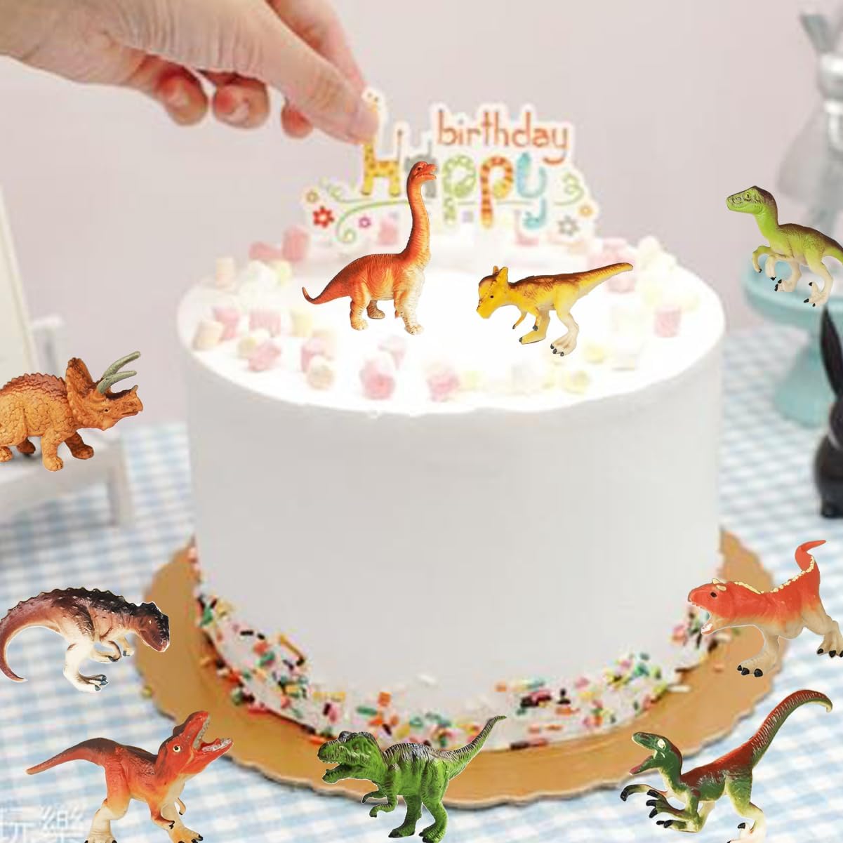 Yowlieu 14 Pcs Figures Toys Realistic Mini Dinosaurs Animal Figurines, Plastic Learning Educational Playset Animal Themed Party Supplies Cake Topper Ornaments for Easter Egg Birthday Christmas