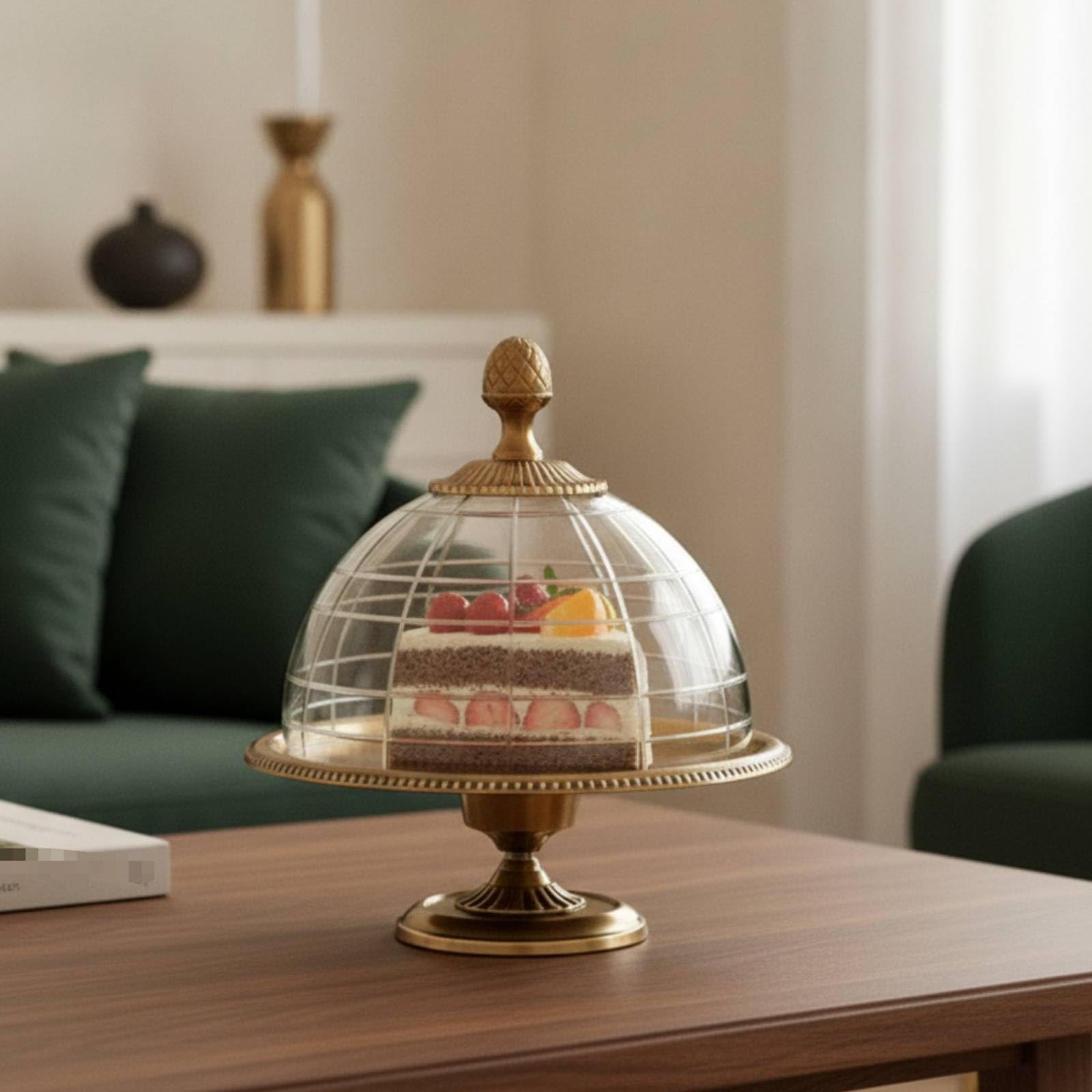 Alzata per Dolci Vassoio Espositore Centrotavola in Ottone E Vetro con Due Ripiani E Manico Ad Anello Struttura Stabile E Vassoi in Vetro Trasparente , Retro Mirror Tray