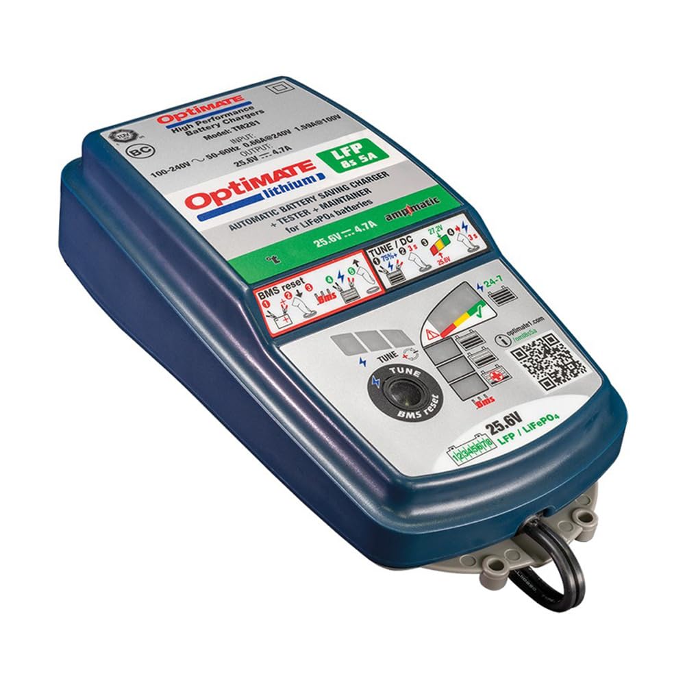 TecMate OptiMate Lithium 8s 5A, TM-280, Cargador-mantenedor con Modo de recuperación para baterías Selladas de 25.6V/26.4V y 5A en 10 Fases