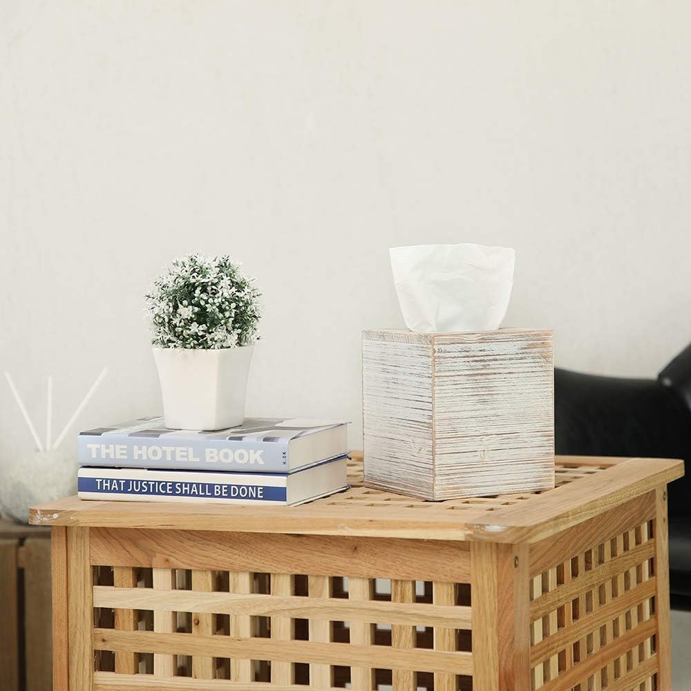 YCOCO Rustic Square Wooden Tissue Box Cover with Slide-Out Bottom Panel for Home Decoration and Bathroom,Square Pack of 2 : Home & Kitchen