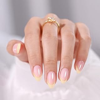 Butter Yellow French Tip Press on Nails - GJZEZ Soft Gel Spring Fall Short Almond Glue on Nails, Long Lasting Salon Perfect Handmade Cute Fake Nail Press Ons | 16 Sizes - 32 Reusable Nail, Buttermilk