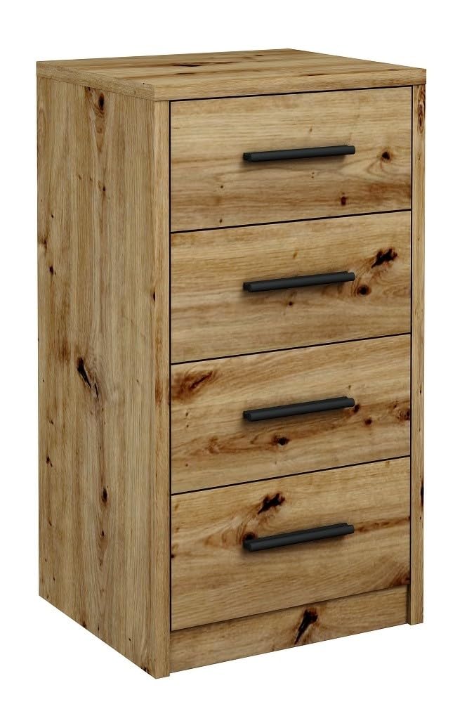 MATKAM Kommode Bodo 4S mit Vier Schubladen, H/B/T 75 x 40 x 35 cm, Griffe in Metall-Optik, Führungsschienen aus Metall (Artisan Eiche)