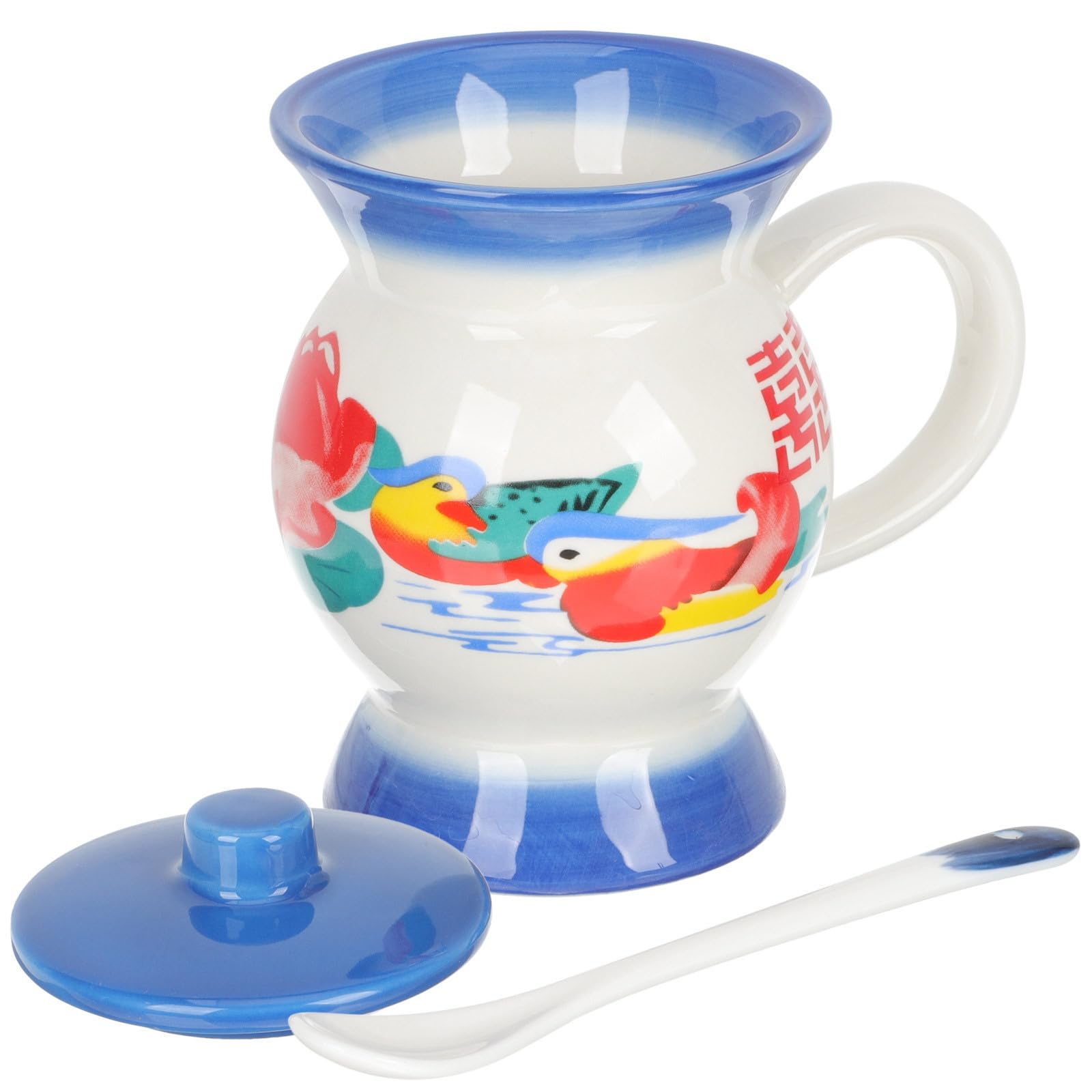 Taza de cerámica retro vaso para bebidas con tapa y cuchara 400ml