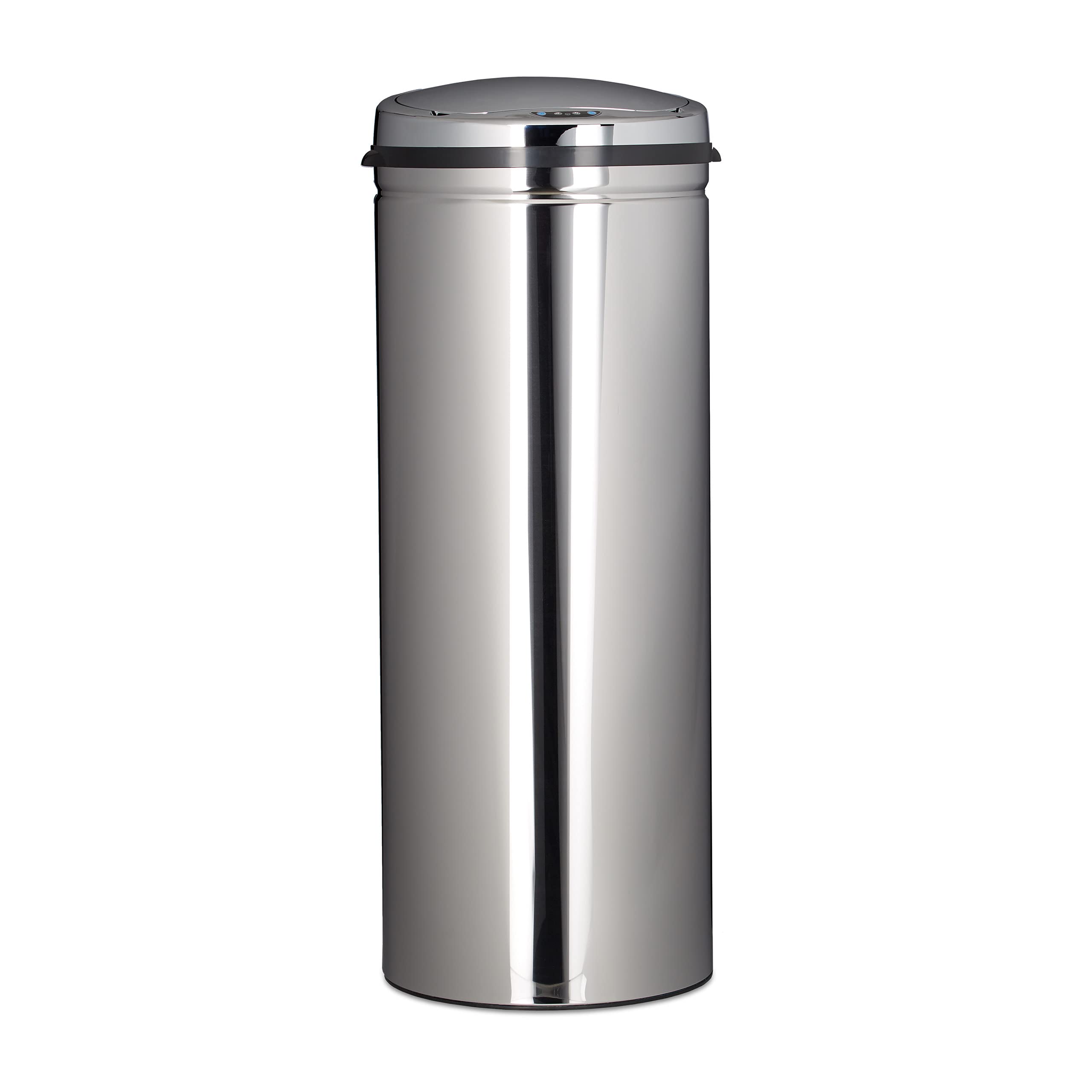 Relaxdays Cubo de Basura Cocina, 50 L, con Sensor, de Acero Inoxidable, 80 x 30 cm, Tapa Automática, Redondo, Plateado