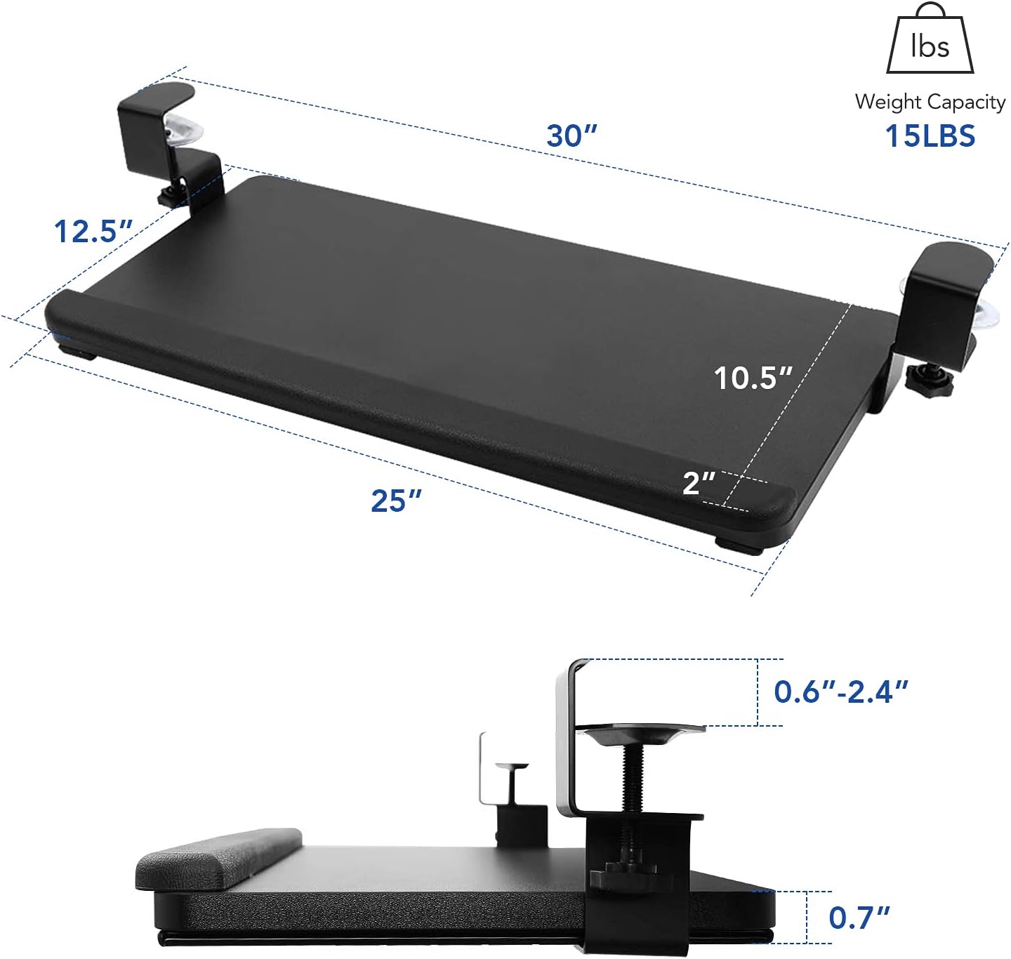 Super Brands FlexiSpot Large Keyboard Tray Under Desk Ergonomic 25”x 12” C Clamp Mount Clamp-On Retractable Adjustable Mouse Computer Keyboard Platform Tray Slide-Out Keyboard Drawer Shelf (Black)
