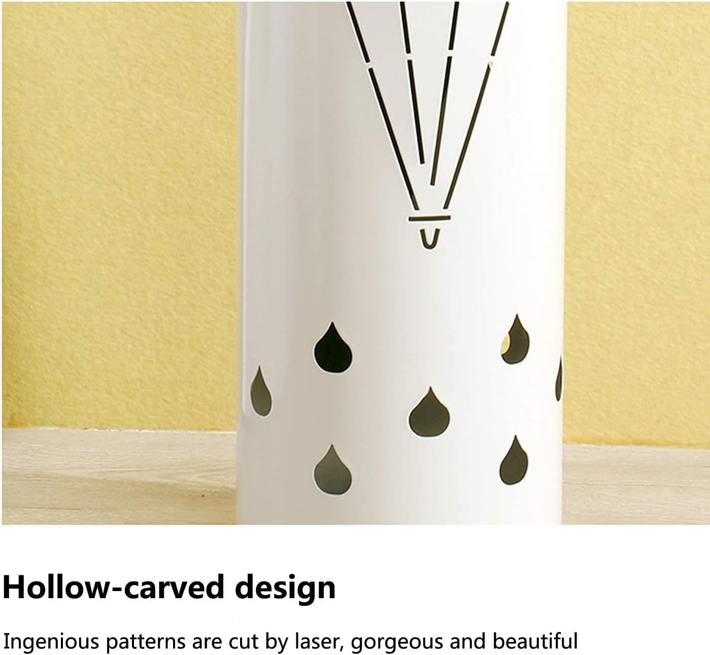 Umbrella Stands Metal Modern Round Umbrella Holder Rack with Hooks Drip Tray Openwork Design Umbrella Storage for Hallway Foyer/White