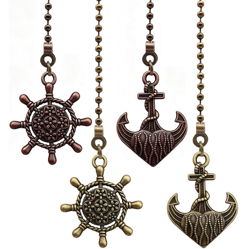 Image of 4pcs Anchor Ceiling Fan Pull Chain Extension for Ceiling Fans Lights, with Chain Connector (Bronze and Red Bronze)