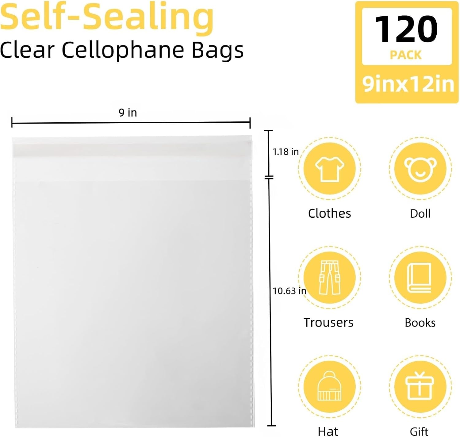 Swimsuit Organizer Bags, 120 Count 9x12 Inches Underwear Packaging Bag Resealable Thick Clear Poly Bags for Socks, Drawer Organization, Retail Packaging & Business Storage