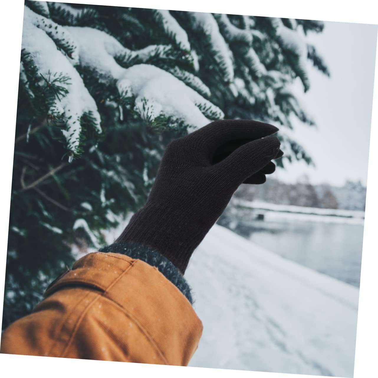 1 Pair Gloves Warm Mittens Knitted Winter Warm Outdoor Mittens Full Finger Mens Glove for Men Mens with Fingers Winter Warm Plush Knitting Black