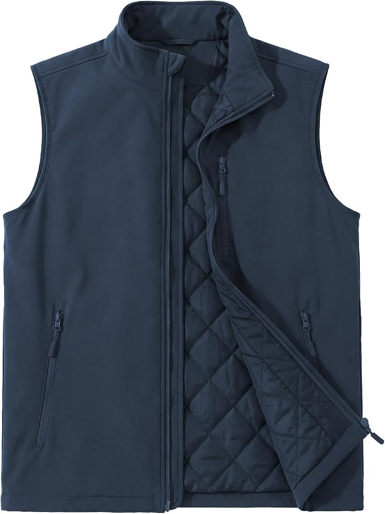 ASPO Men's Windproof Warm Golf Vest Outerwear with 6 Pockets