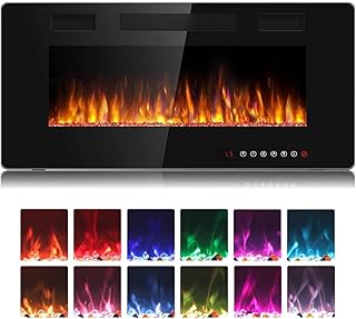 Waleaf Elektrokamin, 91,4 cm Elektrischer Kamin mit Heizung, 3D-Flammeneffekt, 12 Flammenfarben, Wandkamin und Einbaukamin mit Fernbedienung für Wohnzimmer & Innenräume, 1500W, Schwarz