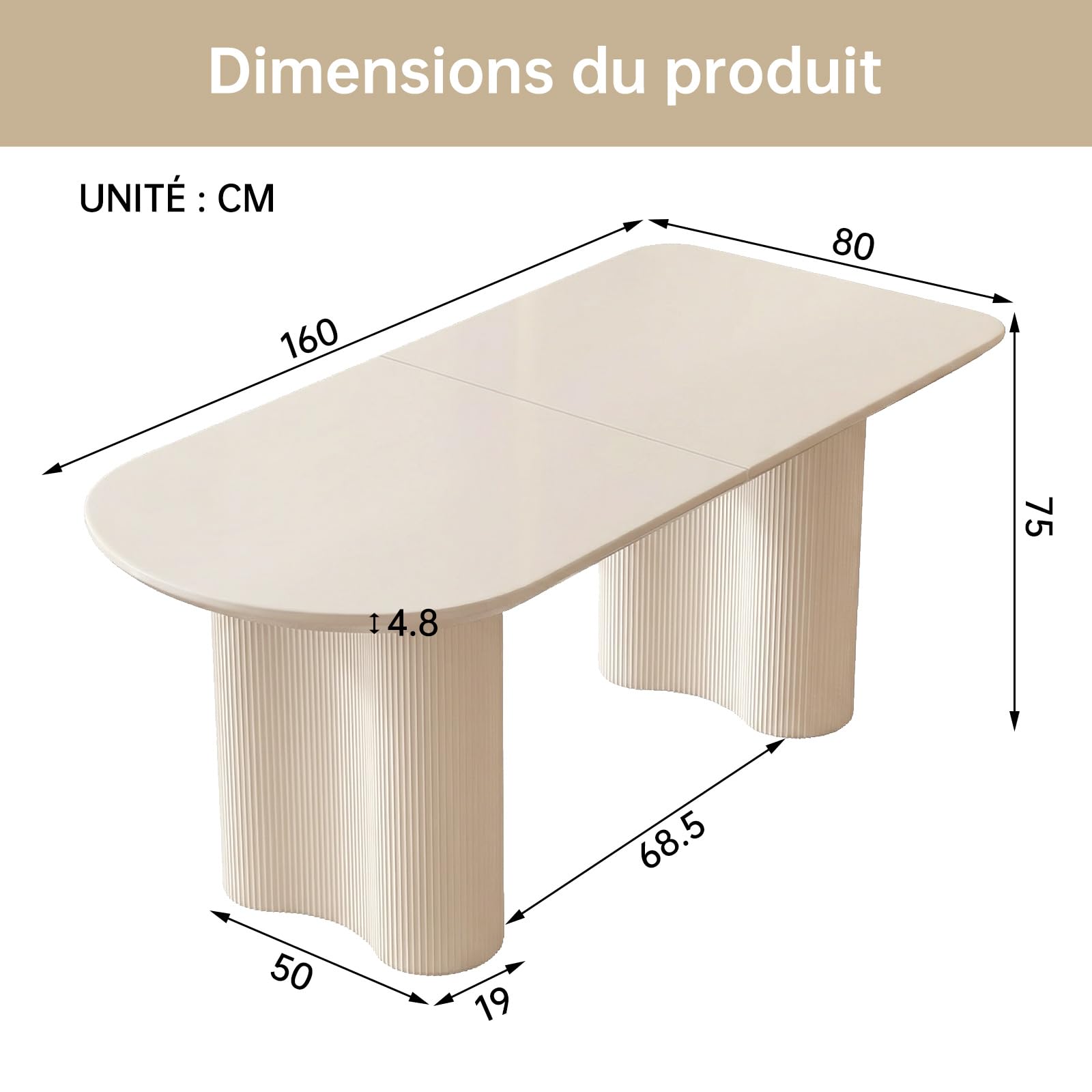 Miuuod Table à manger 62,99", moderne, pour 6 personnes, table d'intérieur pour cuisine, bar, salon, petite pièce, blanc crème, table uniquement