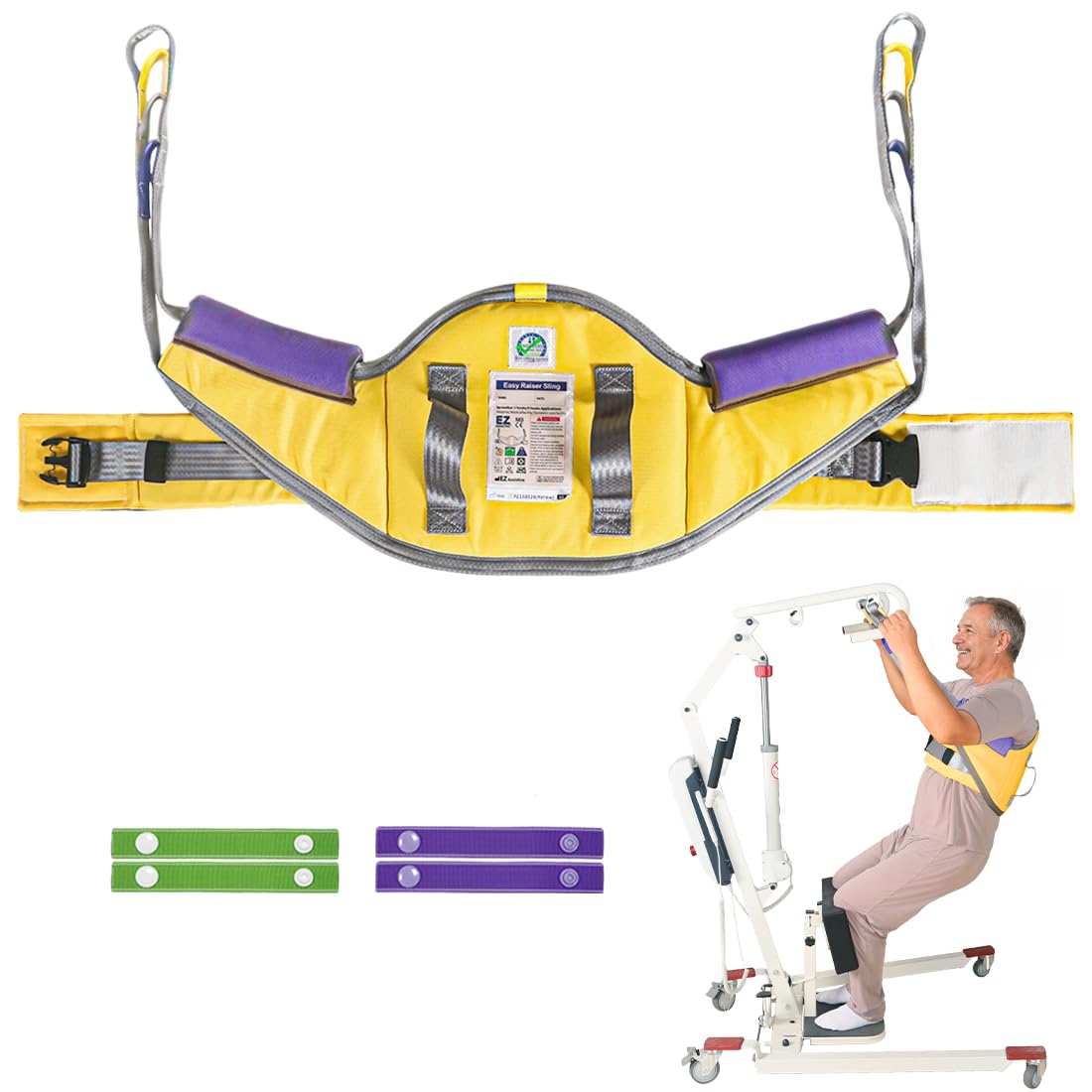 EZ Assistive Sitz-zu-Stand-Hebeschlinge für das Aufrichten oder Anheben von Patienten, gepolsterte Aufstehhilfe-Hebeschlinge zum Transferieren – maximale Traglast 500 lbs (Gelb, Mittel)
