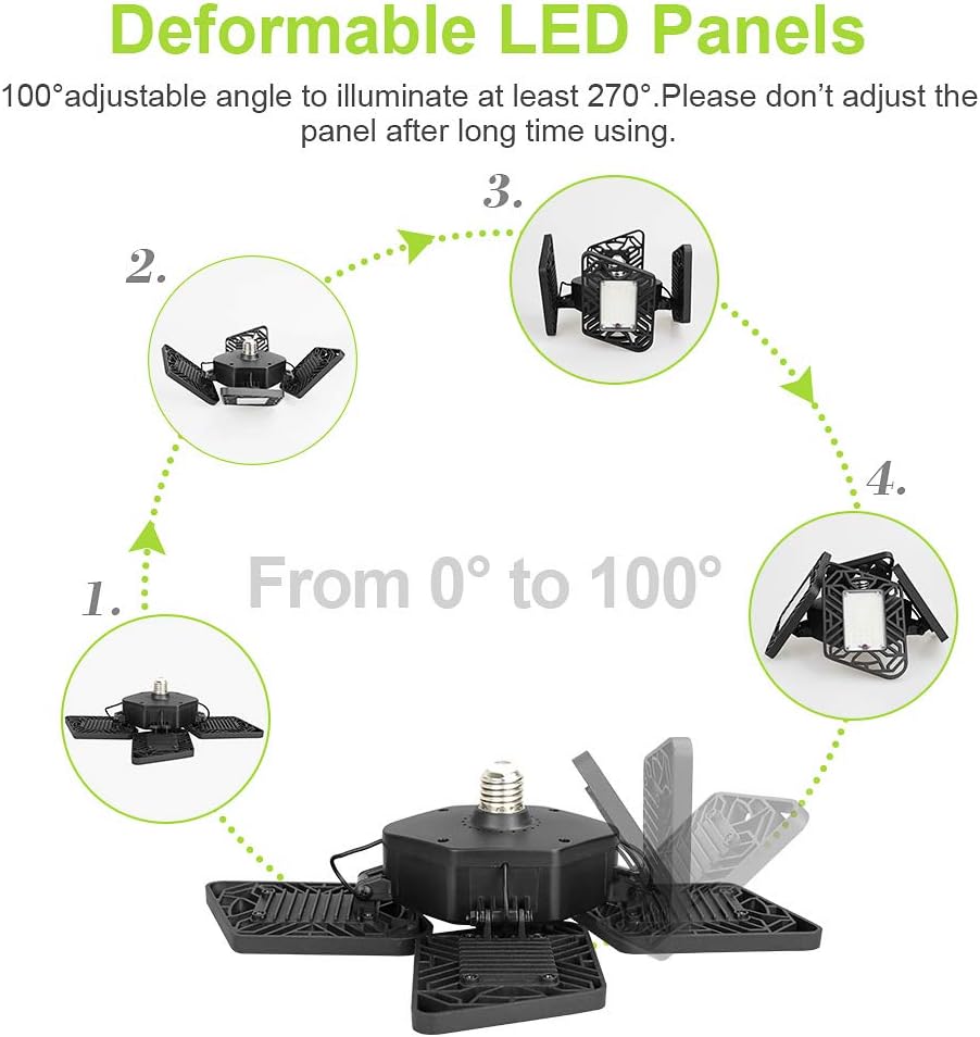 Prоduсt Dеаl 120W LED Garage Lights,12000 Lumens Super Bright Garage Ceiling Lights with 4 Adjustable Panels, Easy-Installation 6000K Deformable Bay Lights for Basement, Workshop, Barn, Warehouse(2 Pack)